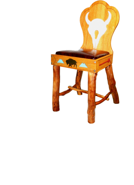 hickory keyhole chair,
 bison skull, red leather seat